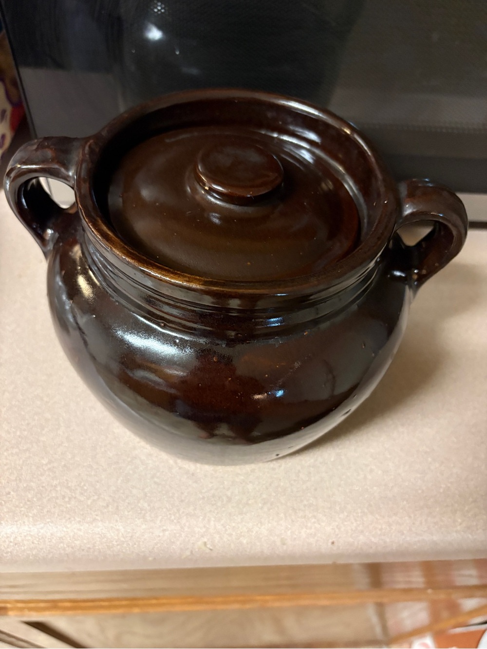 Glazed Brown Ceramic Lidded Pot with Handles - Home Art